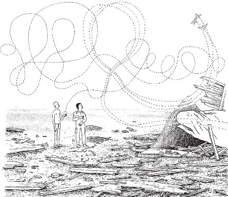 birds flying out of son's hand as he and pilot watch