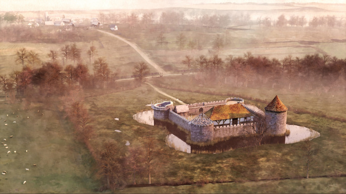 A 3D Rendition of Gresham Castle and the village. “The view to the north again, but now a suggestion of the medieval village is in place. In the 21st century Gresham is split into two distinct settlement areas, one with the name 'Lower Gresham', but we would suggest that there was settlement around the church and down towards the castle - possibly some settlement nearer to the castle itself. Perhaps archaeologists of the future will be able to tell us more” (This is Paston).