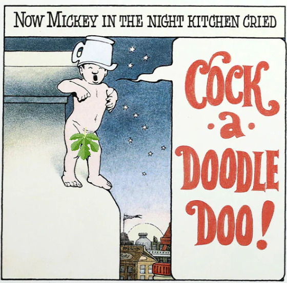 Mickey wearing a measuring cup on his head plus a strategically placed fig leaf