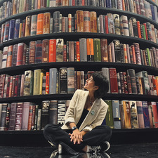 Emily in library