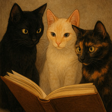three cats reading 